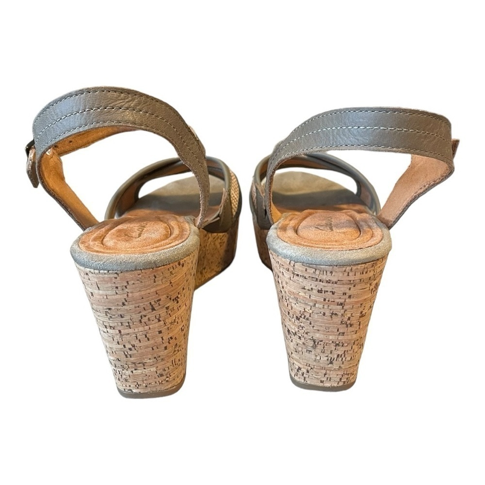 Clarks Womens Elleri Plum Olive Leather Textured Cork Ankle Strap Shoes Sz 9.5 W - Picture 7 of 12